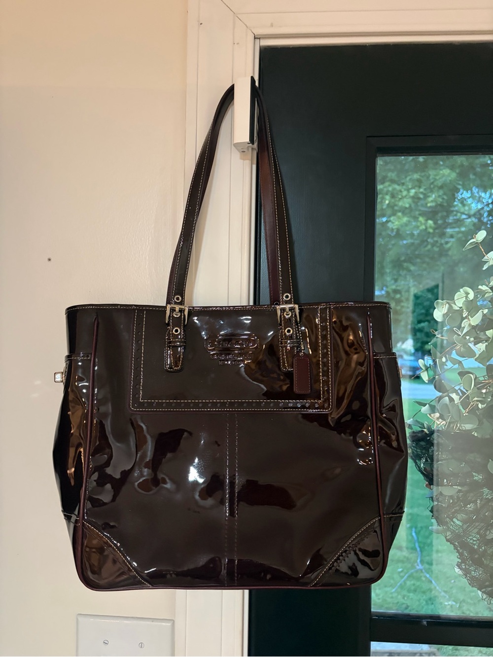 Coach Patent Leather Tote in Dark Brown